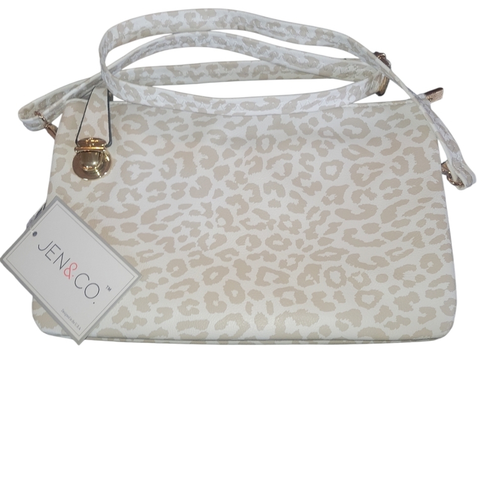 Jen & Co. Sarah Vegan Cream Leopard Print Woman's Versatile Wrislet, Crossbody
